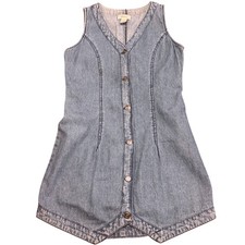 Japna Denim Vest Mini Pinafore Dress Wash Button Front Buckle Back Y2K Womens M