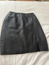 Vintage Hugo Buscati Milano Black Leather A-Line Skirt Size 8 Made in USA