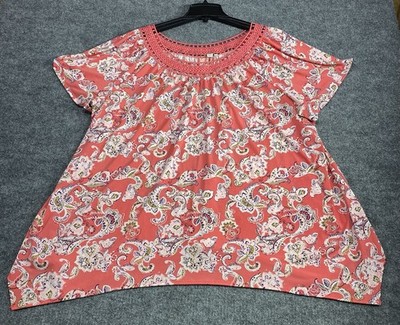 Est 1946 Women s Plus Paisley Print Croqueted Neckline Top Shirt Size 26/28