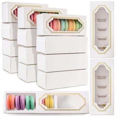 50 Pack Macaron Boxes With Clear Window Small Packaging Container Fits 5 Pastry