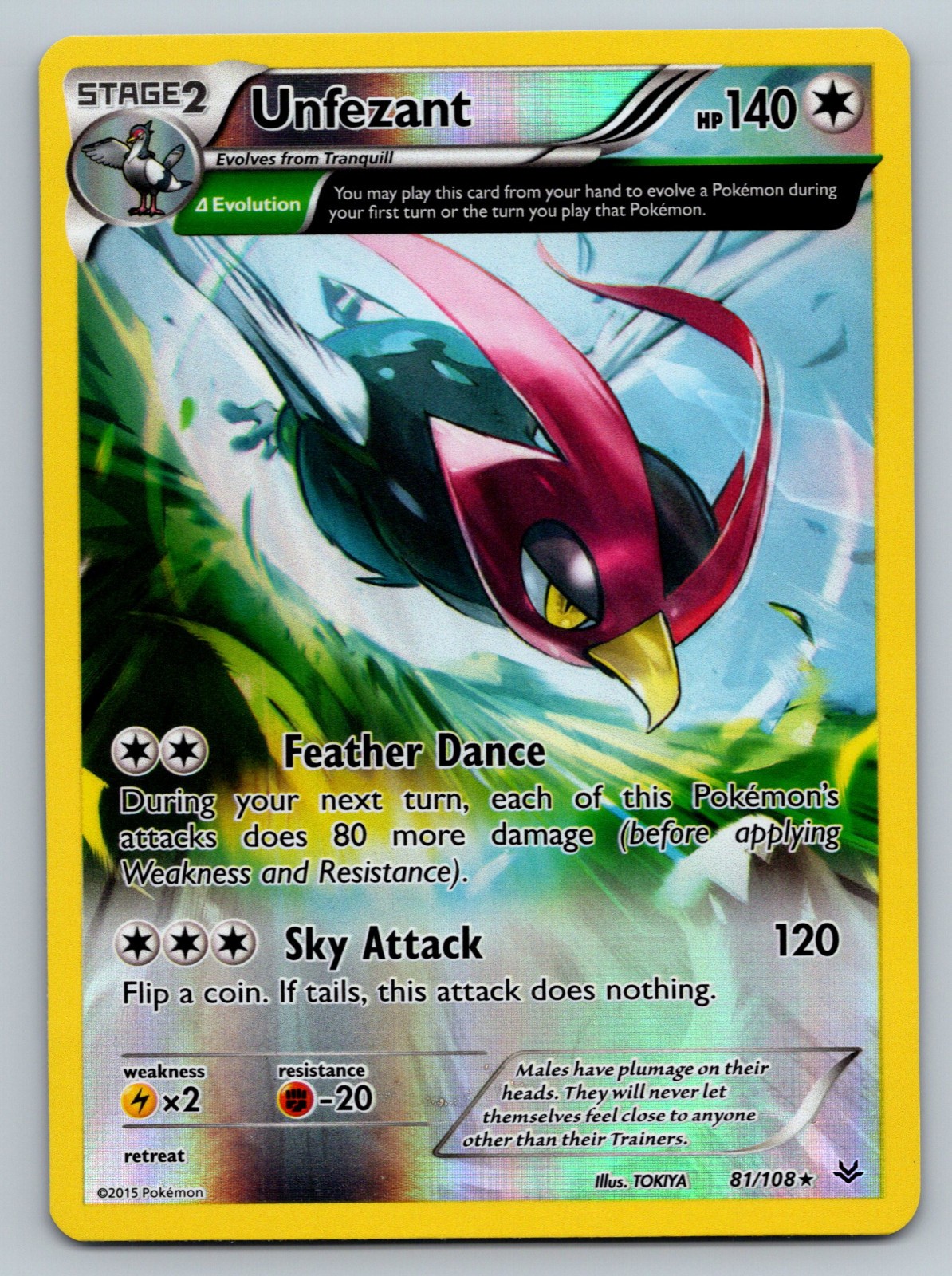 Unfezant - Reverse Holo Rare - 81/108 Roaring Skies Pokemon Card LP