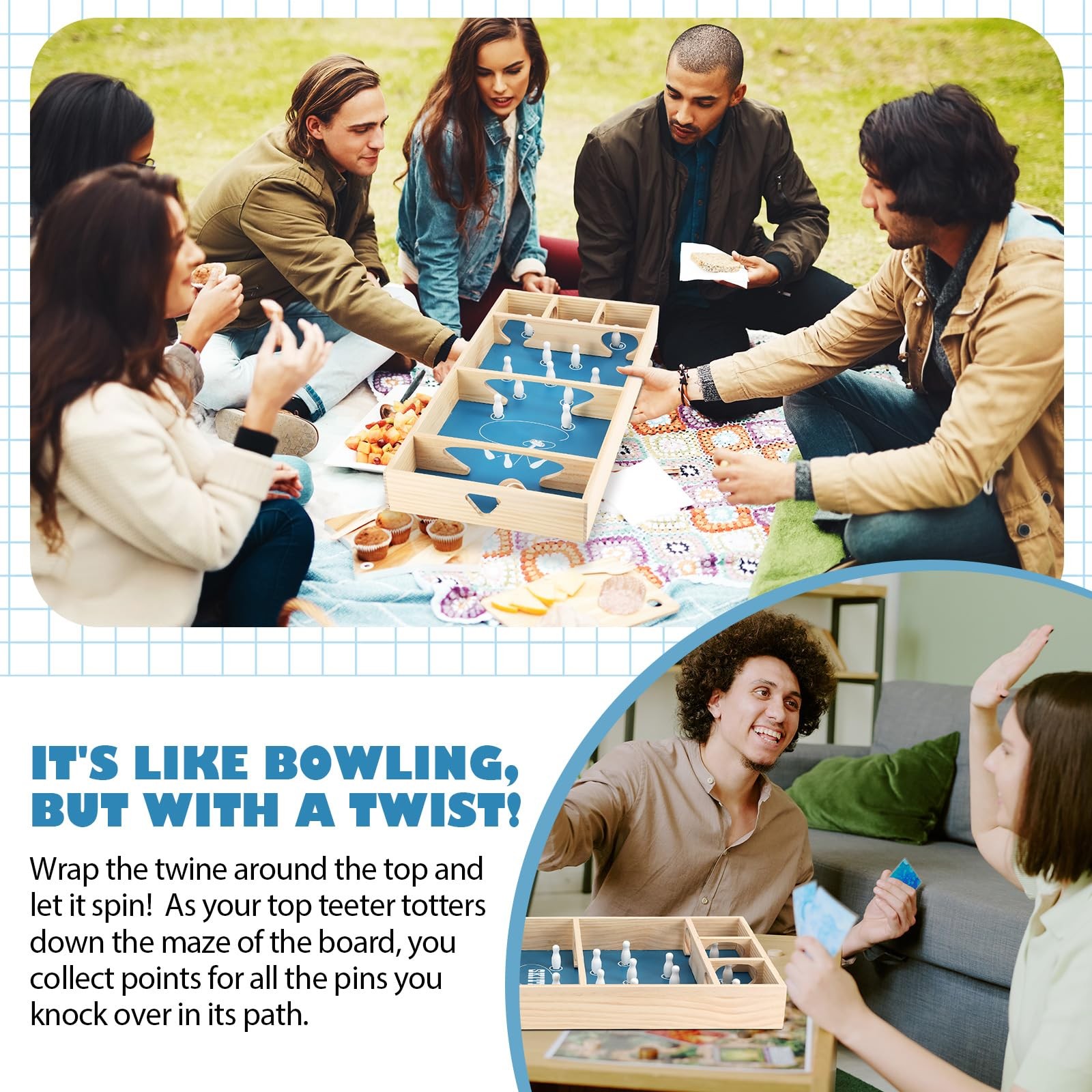 Tabletop Skittles Game 23.6 x 11.8 in Wooden Bowling Board Indoor Outdoor Family