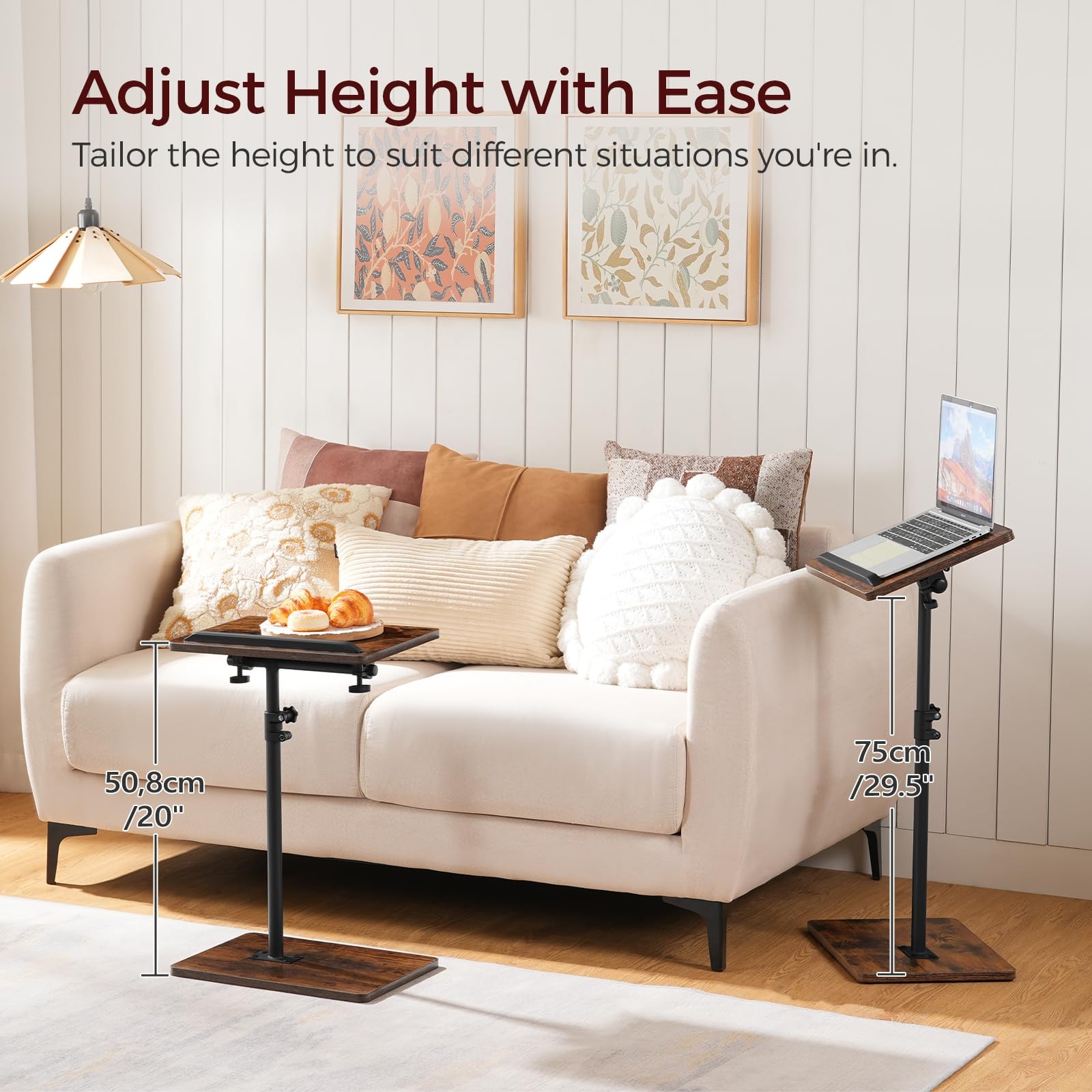 MAHANCRIS TV Tray Table, Sofa Armrest Tray Table for Couch, 360° Swivel Heigh...