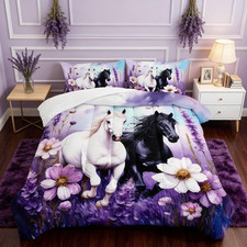 Galloping Horses Bedding Set for Girls, Lightweight Comforter Pillowcases