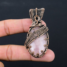 Rose Quartz Handmade Gemstones Copper Wire Wrapped Designer Pendant Jewelry