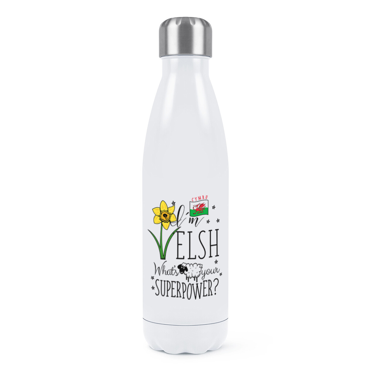 I'm Welsh What's Your Superpower Double Wall Water Bottle Wales Flag Thermal
