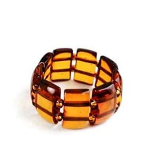 Natural Baltic Amber Rectangular Cognac Color Stretch Ring