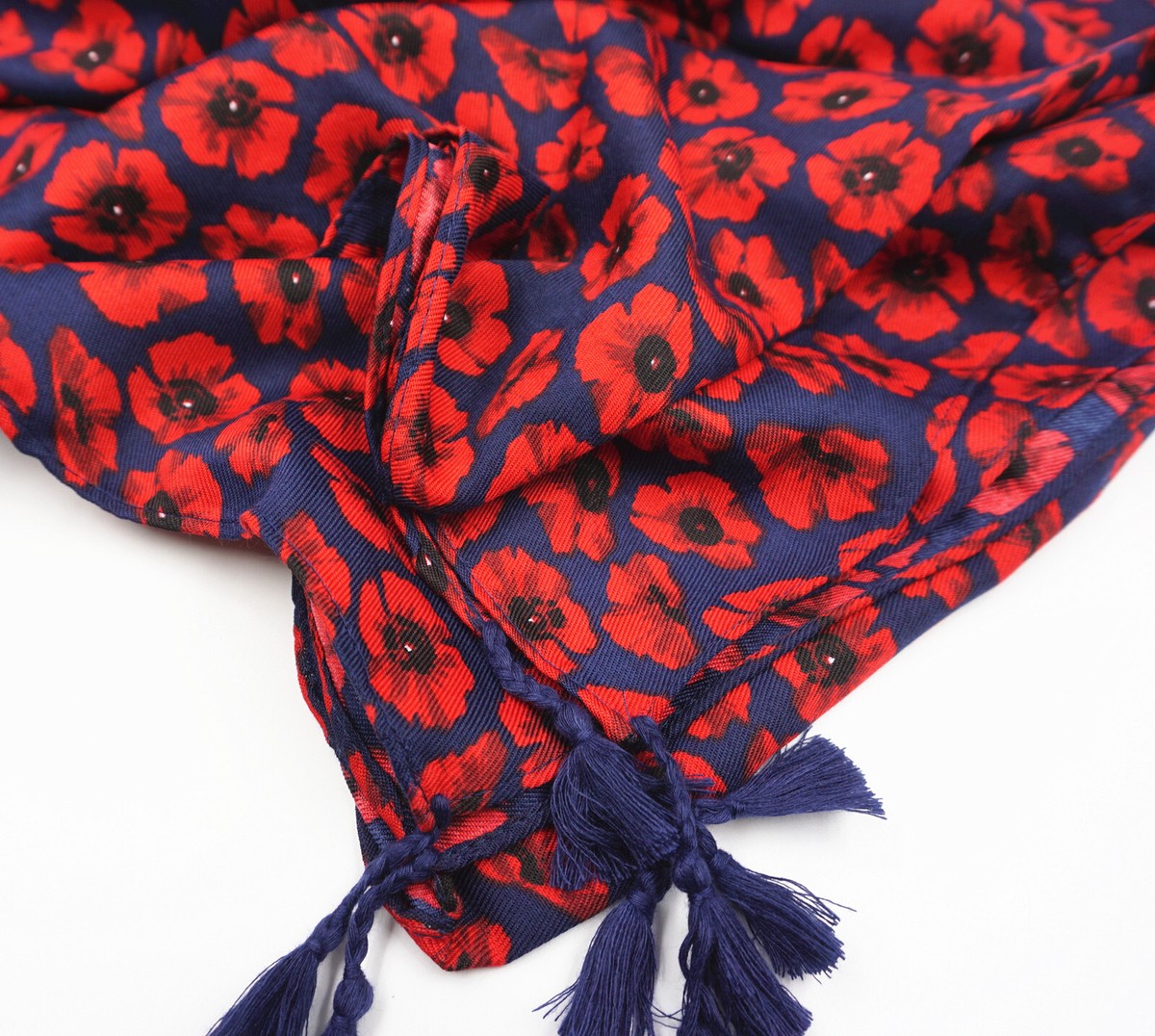 Sciarpa Vintage Con Fiori Di Papavero Di Marc Laury Paris: Poliestere Rosso, Nero E Bianco - Italia - Foto 14