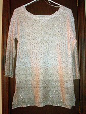 Jaclyn Smith Collection Poly Blend Tan Ombre Knit 3/4 Sleeve Sweater w/Sequins-M