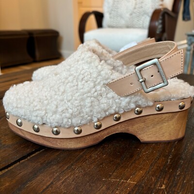 Kelsi Dagger Warehouse Biscotti Leather Studded Ivory Slingback Clogs Size 5.5