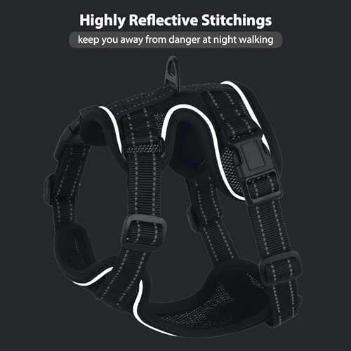 Dog Harness, Easy to Put on with 3 Buckles, No Pull Dog Vest, S Black