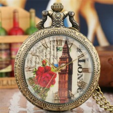 Classic Men Women Quartz Pocket Watch Big Ben London Logo Necklace Chain Gifts