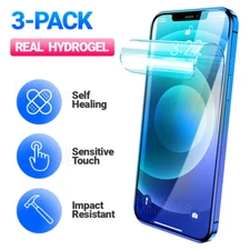 3-Pack Hydrogel Screen Protector For iPhone Pro Max 15 14 13 12 11 X XR SE 8 7 6