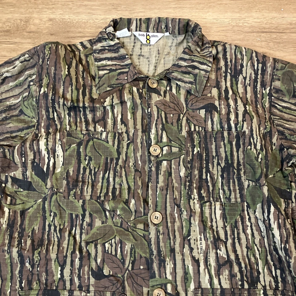 Men’s L Bob Allen Vintage Realtree Camo Hunting Shirt Coat Button Up Rip Stop - Image 3 of 4