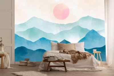 Stunning Boho Blue Mountains Wallpaper Mural Removeable Washable Peel & Stick