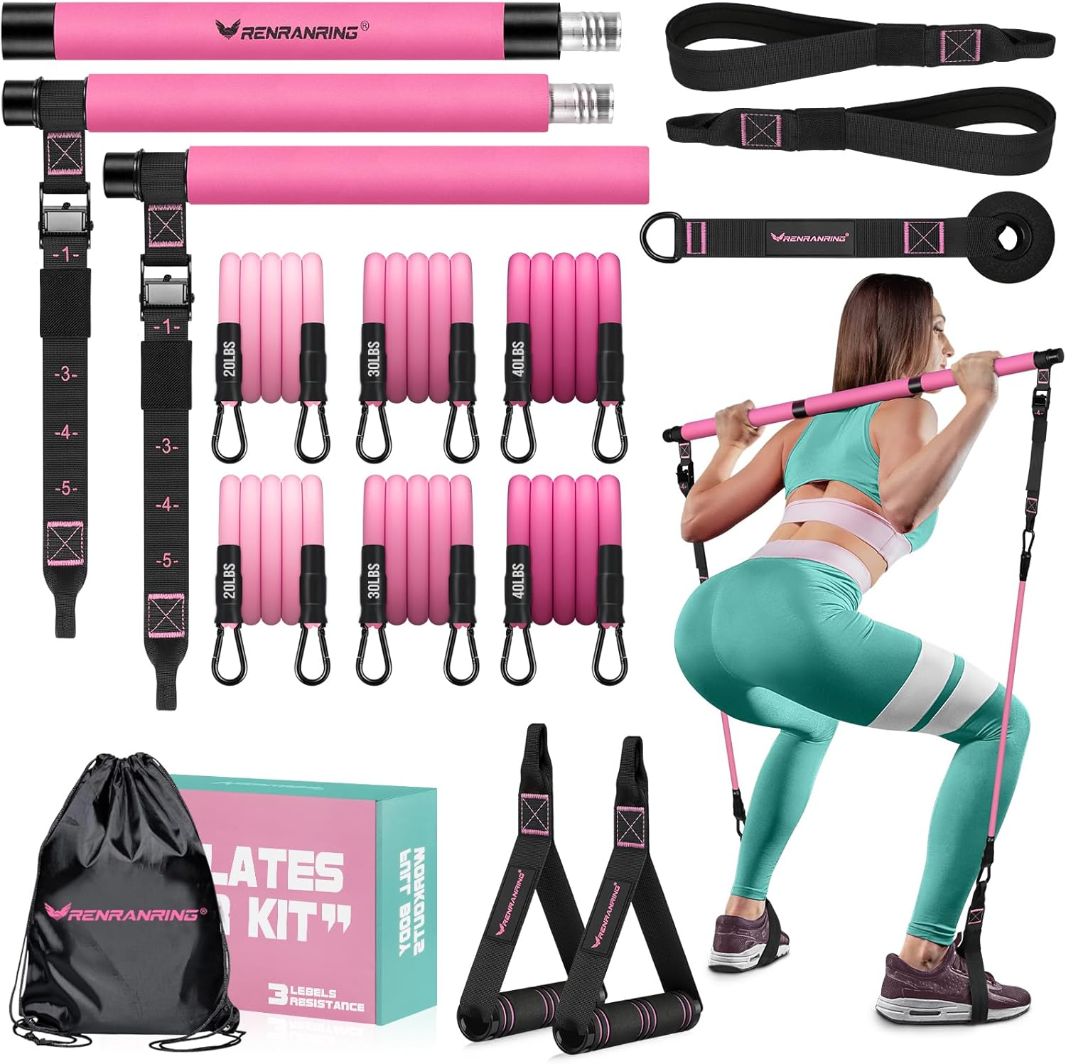 Pilates Bar Kit with Resistance Bands - Multifunctional Home Workout Equipment for Women and Men, Fitness and Yoga Bar Enhances Strength Training and Toning
