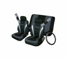 Car Seat Steering Wheel & Seat belt Cover Sport Set Black / Grey Cosmos 10992
