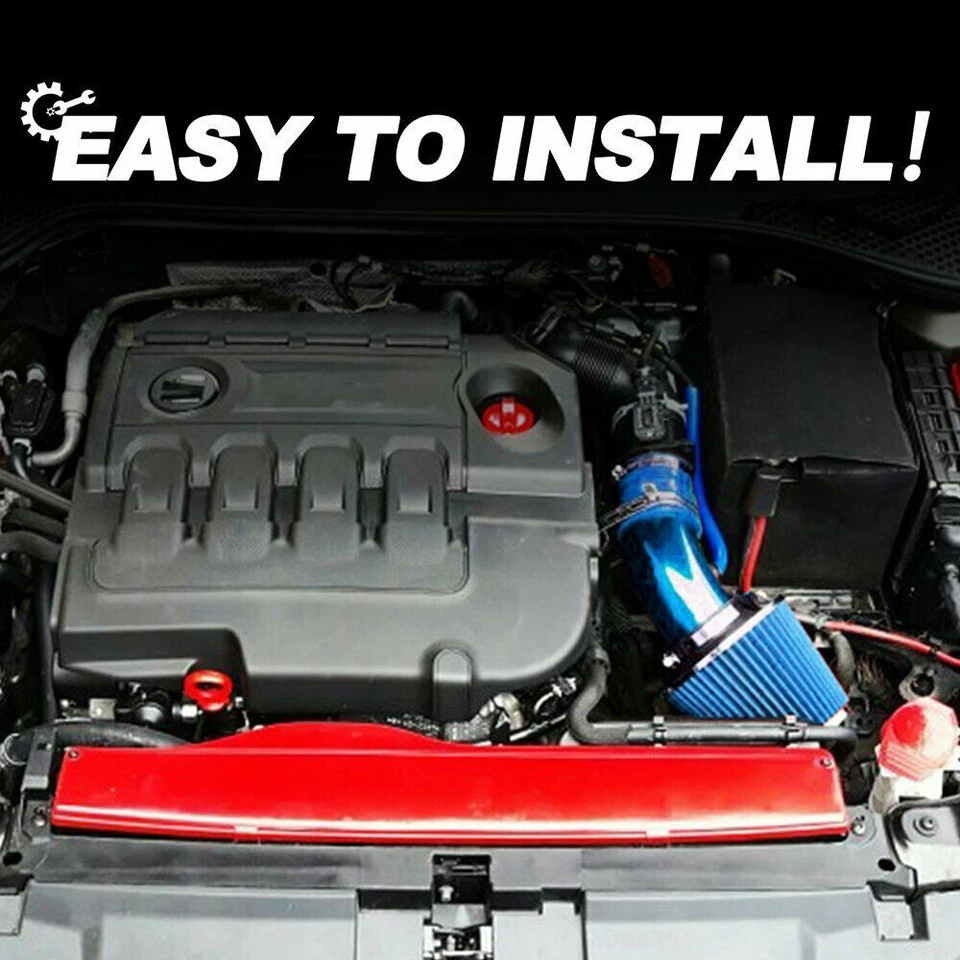 Car Cold Air Intake Filter Induction Pipe Power Flow Hose System Accessorie Blue - Image 3 of 4