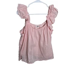 BB Dakota Blouse Women's Medium Pink Polka Dot Ruffle Tank Top Lined Solid Top