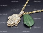 14k Yellow gold Natural Diamond Hamsa pendant with Rope chain necklace 7.50 ct — photo 6