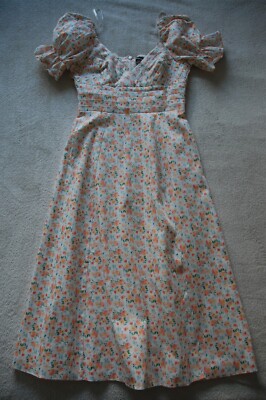 Lavish Alice Peach White Floral Print Midi Dress Lovely UK 10