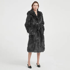 Pieced Rabbit Fur Coat In Charcoal
