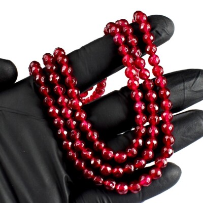 3 Strang Brillant Rot Granat Facettiert 337,00 Kt Perlenkette VK 19 E674