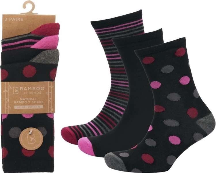 6 Pairs Ladies Spots & Stripes Super Soft Bamboo Comfort Ankle Socks UK 4-8