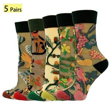 5 Pairs Floral Sheer Socks Women Ankle, Transparent Fancy Summer...
