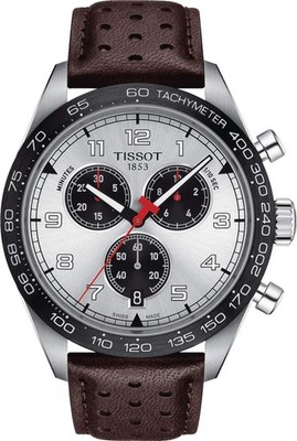 Tissot T Sport PRS 516 Chronograph Silver Dial Brown Leather Strap Watch for Men