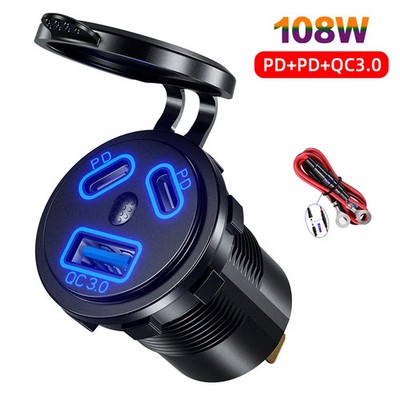 12V Dual USB C Car Charger Socket QC 3.0 Type C PD 45W Fast Charging Adapter