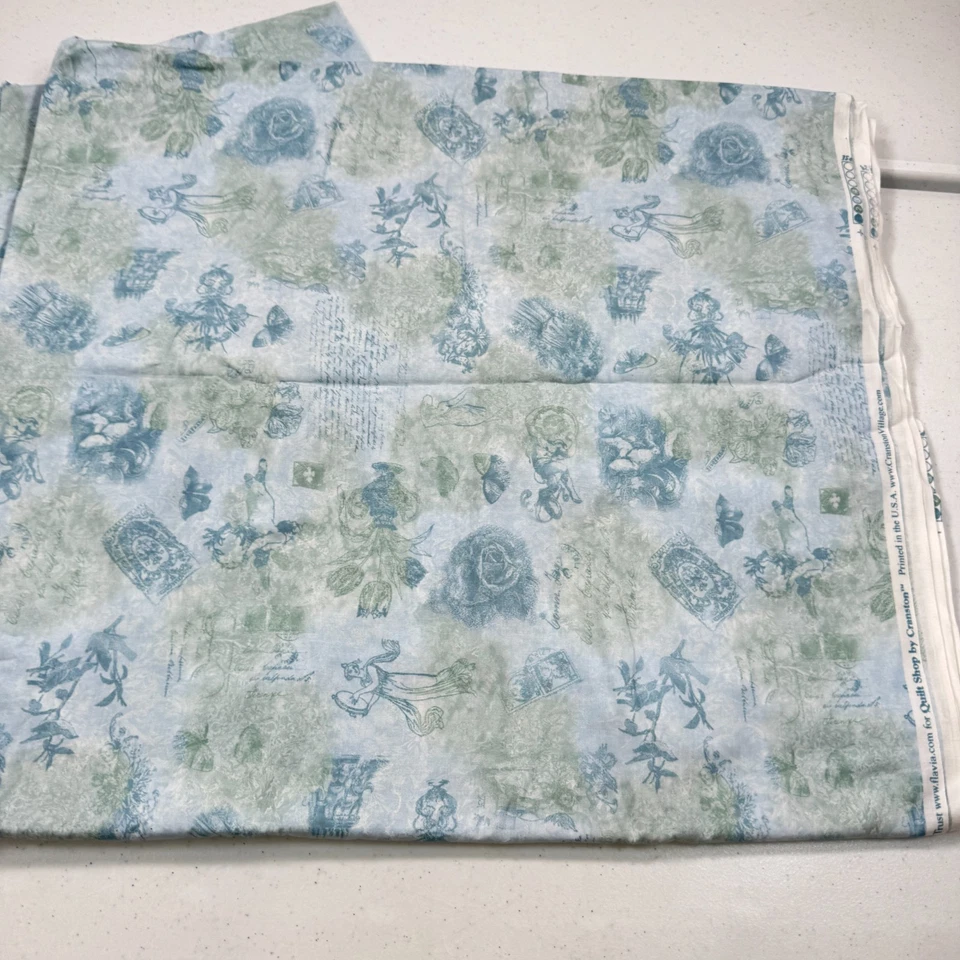 Tela Cranston Azul Toile Floral Escritura De Colección País Francés 43x216 6 yardas Foto 4 de 4