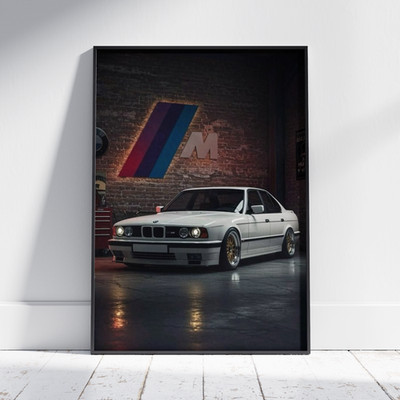 BMW M5 E34 Poster Vintage Sports Car Garage Wall Art Luxury Retro Print Decor