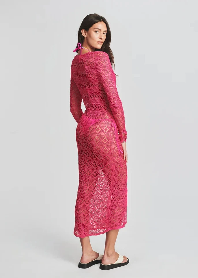 SER.O.YA Lo último Rosa Transparente Crochet Tejido Abierto Cárdigan Playa Natación Cubierta Vestido XS S Foto 4 de 4