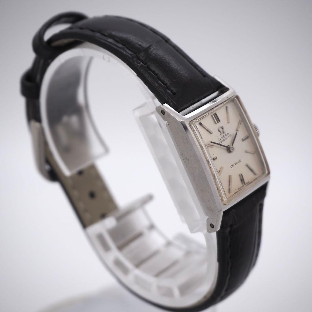 OMEGA DEVILLE Square Automatic Watch Vintage Silver Dial Black