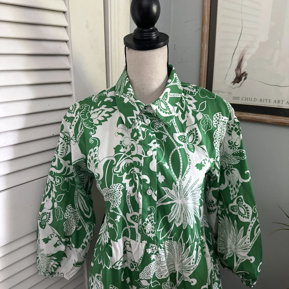 MAEVE ANTHROPOLOGIE Mujer Camisa Vestido XS Verde Floral En Niveles Maxi Bettina Foto 4 de 4