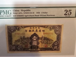1933 Extreme Rare CHINA 1 DOLLAR P#A87a PMG 25