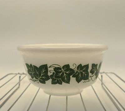 Vintage Hazel Atlas Milk Glass Green Ivy Mixing Bowl 5 