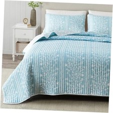 Floral King Quilt Set with King / California King 03 - Blue Floral Vines