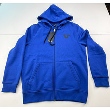 TRUE RELIGION MEN'S CONTRAST W/ BUDHA BACK DESIGN ZIP HOODIE BLUE SZ M NWT