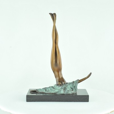 Modern Style Statue Sculpture Dancer Acrobat Sexy Art Deco Style Bronze Signed