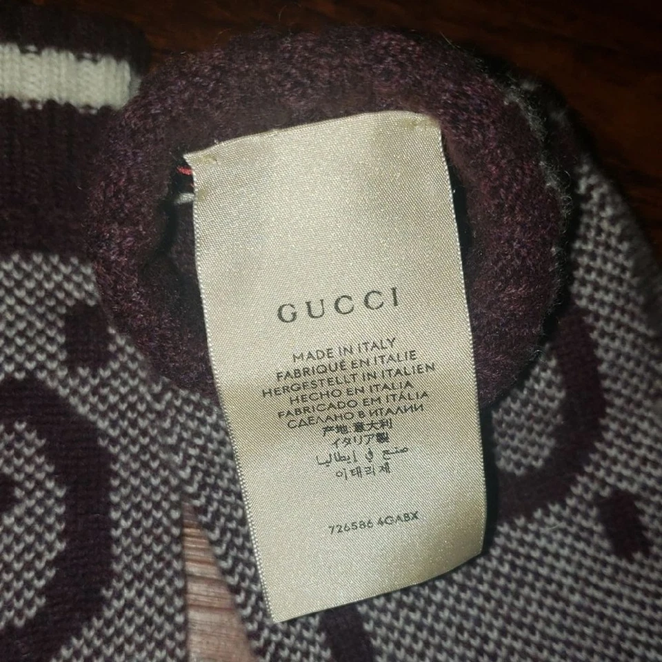 Guantes Gucci punto púrpura y crema 100 % cachemir sin dedos talla grande Foto 3 de 4