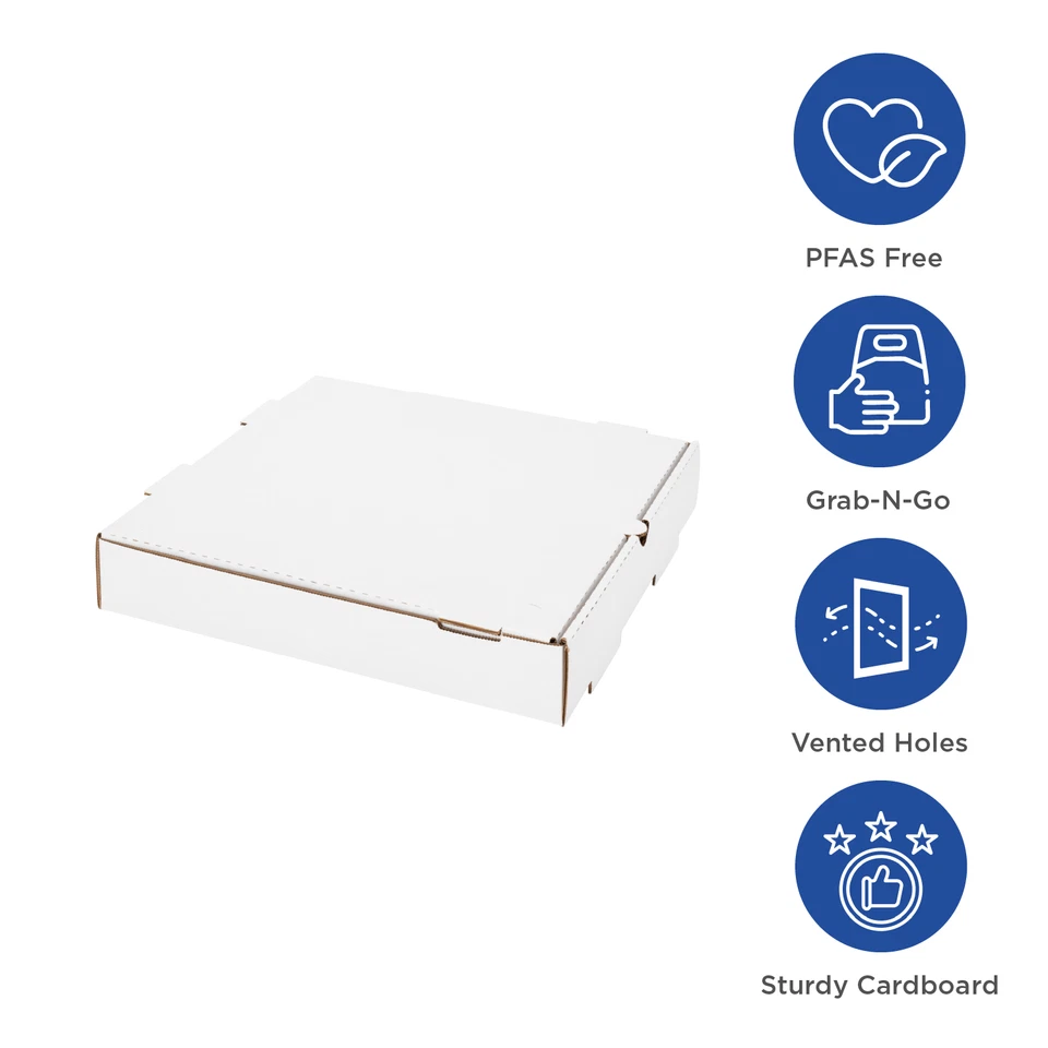 Коробка для пиццы гофрированная Karat, 14 x 14 x 2 дюйма, белая - 50 шт., FP-PBF14W - Изображение 2 из 4