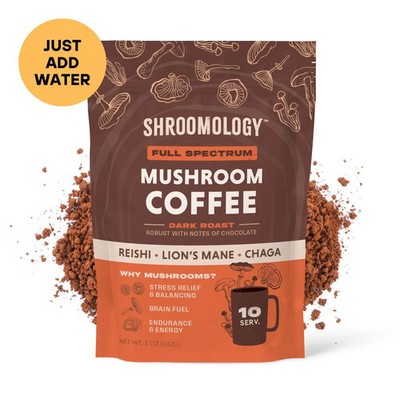 Shroomology  Full Spectrum Mushroom Coffee  Dark Roast 5 Oz Non GMO, Vegan & GF