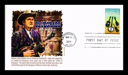 US COVER BLUEGRASS MUSIC BILL MONROE FIRST DAY ISSUE PANDA CACHET