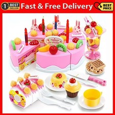 Birthday Cake Toy Play Food Set 75 Pieces Plastic Kitchen Cutting Toy