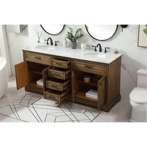 Elegant Decor Americana 72" Aluminum Alloy Double Bathroom Vanity in Driftwood - Picture 8 of 8