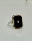 Art Deco Old Mine Cut Diamond Black Onyx Ring Edwardian White Gold Wedding — photo 2