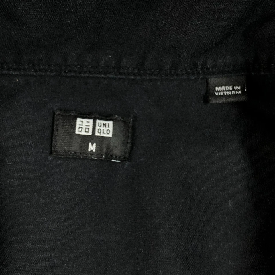 UNIQLO Mens Button Up Shirt Medium Black Short Sleeve Cotton Modal Collared - Image 3 of 4