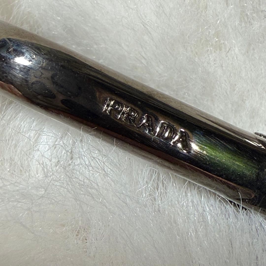 PRADA Pig-chan Kuma-chan Metal Keychain Silver Button Decor Used thumbnail 4